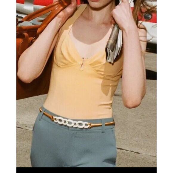 Zara Womens Metal Pastel Race Chic Luxury Piece Bodysuit Yellow Size XS 8605/318 - Picture 6 of 16